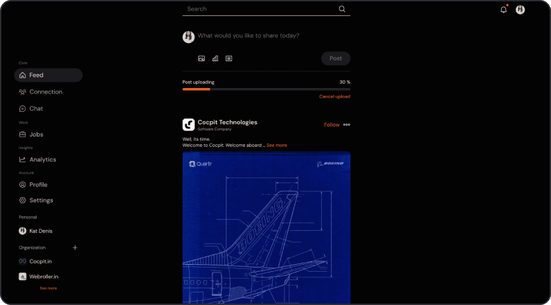 Close-up of the Cocpit feed interface